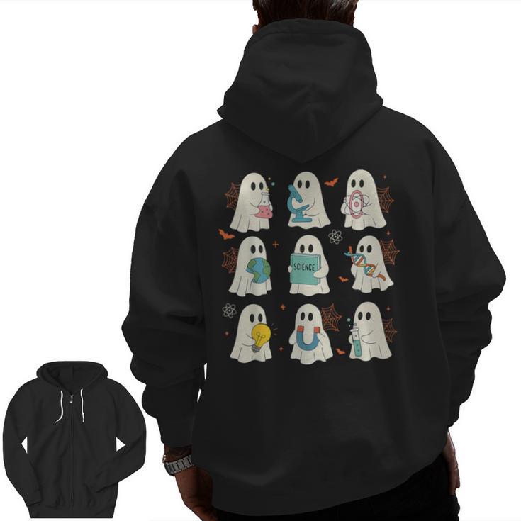 Halloween Science Teacher Student Ghost Laboratory Men Women Men Zip Up Hoodie Back Print