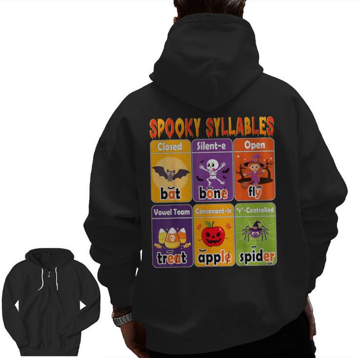 Halloween Spooky Syllable Types Teacher Educational Men Zip Up Hoodie Back Print