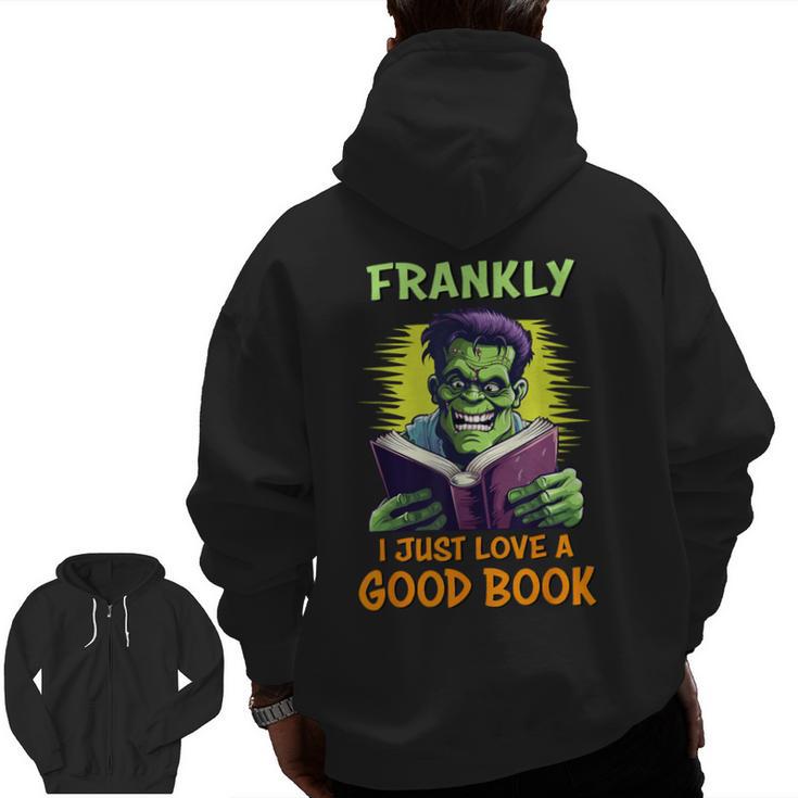 Halloween Teacher Librarian Frankenstein Reading Books Men Zip Up Hoodie Back Print