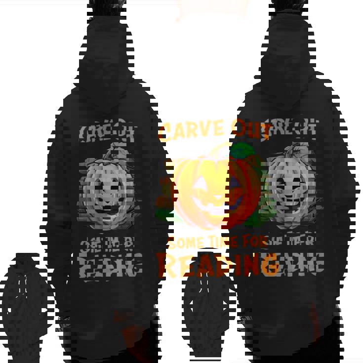 Halloween Teacher Librarian Pumpkin Reading Books Men Women Kids Men Zip Up Hoodie Back Print, trending gift