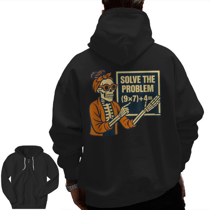 Halloween Teacher Six Seven Meme 6 7 Skeleton Spooky Costume Men Zip Up Hoodie Back Print