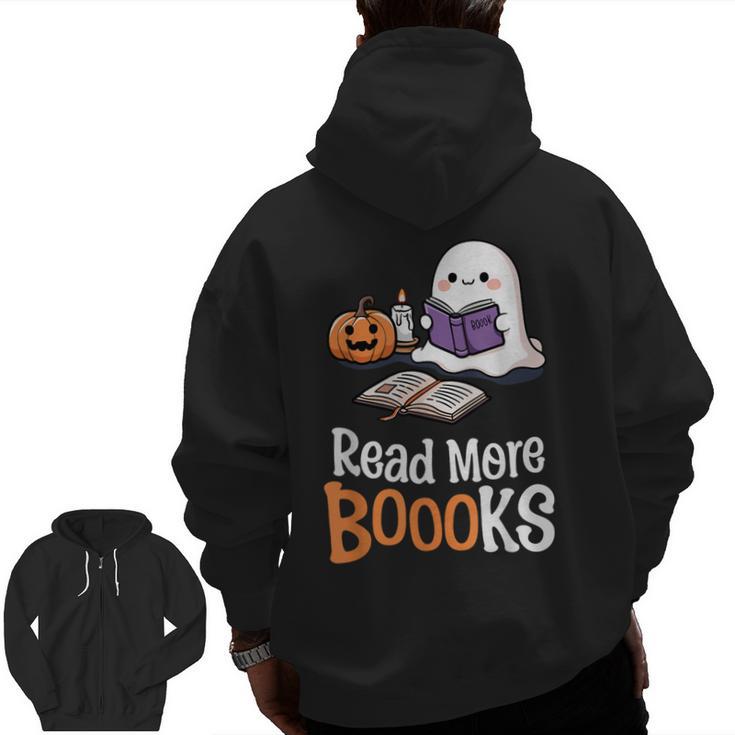 Halloween Teacher Women Cute Reading Ghost Read More Books Men Zip Up Hoodie Back Print
