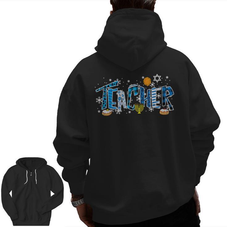 Hanukkah Leopard Plaid Teacher Chanukah Jewish Women Men Men Zip Up Hoodie Back Print