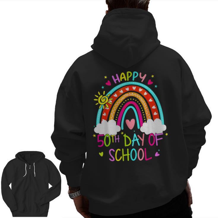 Happy 50th Days Of School Rainbow Teacher 50 Days Smarter Men Zip Up Hoodie Back Print