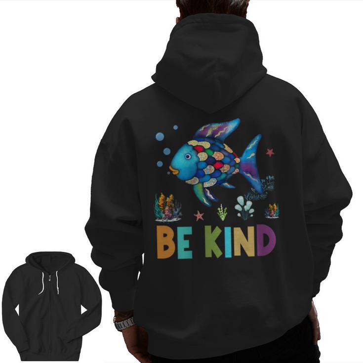 Happy First Day Of School Fish Rainbows Teacher Be Kind Men Zip Up Hoodie Back Print