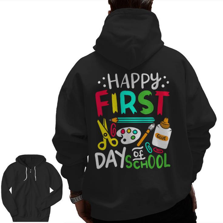 Happy First Day Of School Teacher Back To School Student Men Zip Up Hoodie Back Print