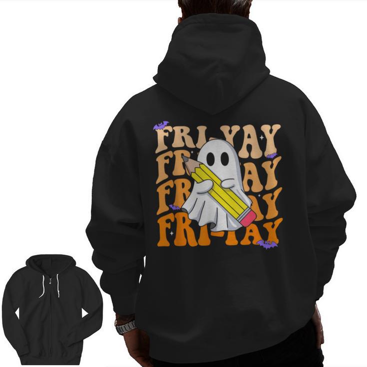 Happy Fri-Yay Friday Lovers Groovy Teacher Life Halloween Men Zip Up Hoodie Back Print