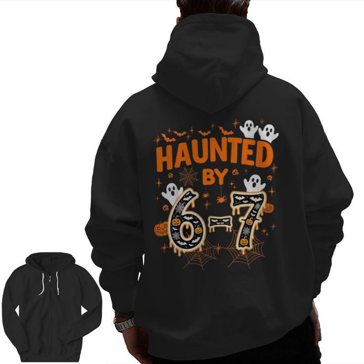 Haunted By 6-7 Halloween Math Teacher Joke Men Zip Up Hoodie Back Print