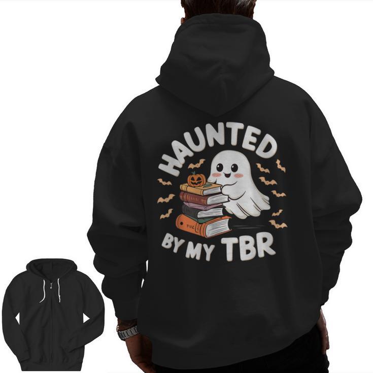 Haunted By My TBR Cute Ghost Book Reading Teacher Halloween Men Zip Up Hoodie Back Print