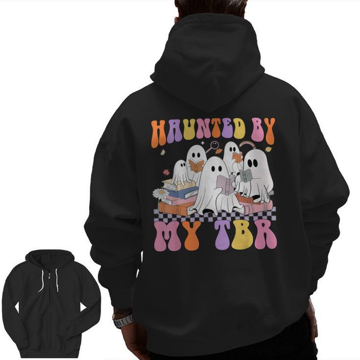 Haunted By My TBR Cute Ghosts Book Reading Teacher Halloween Men Zip Up Hoodie Back Print