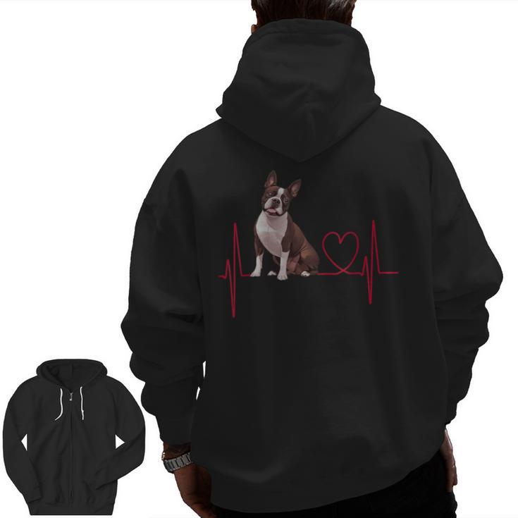 Heartbeat Boston Terrier Dog Men Zip Up Hoodie Back Print