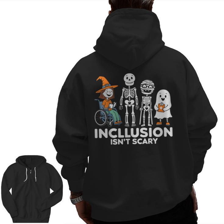 Inclusion Isn't Scary SLP Halloween Costume Sped Teacher Men Zip Up Hoodie Back Print