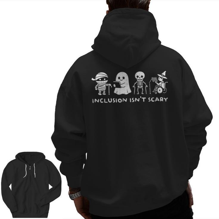 Inclusion Isn't Scary SLP Halloween Ghost Mummy Sped Teacher Men Zip Up Hoodie Back Print