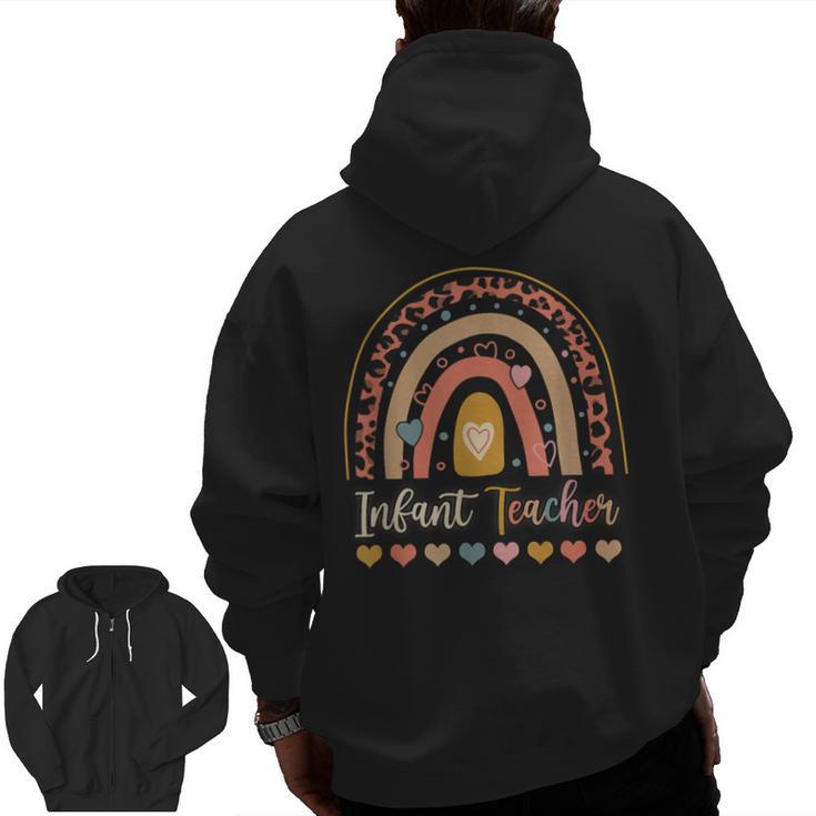 Infant Teacher Leopard Boho Rainbow Appreciation Men Zip Up Hoodie Back Print