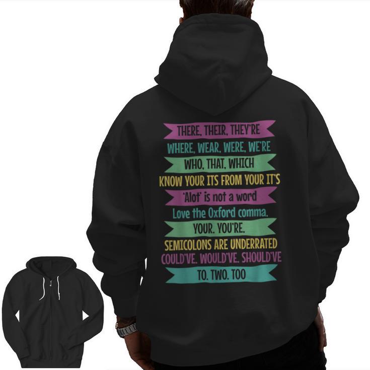 Their There And They'Re English Teacher Men Women Men Zip Up Hoodie Back Print
