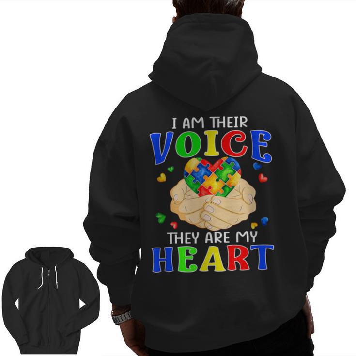 I Am Their Voice They Are My Heart Autism Awareness Teacher Men Zip Up Hoodie Back Print