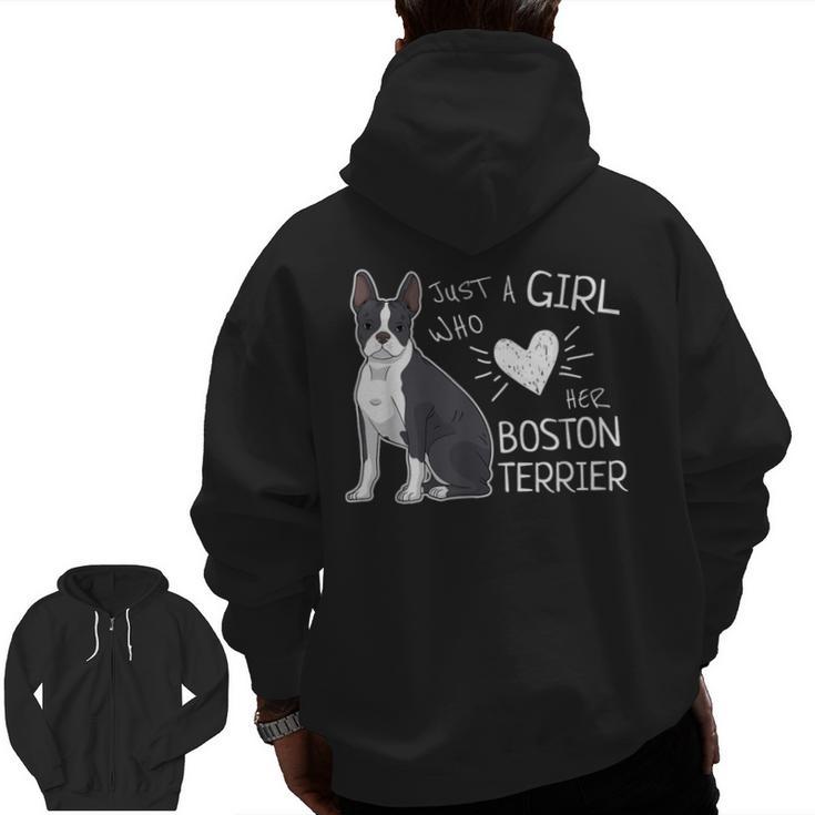 Just A Girl Who Loves Her Boston Terrier Puppy Love Men Zip Up Hoodie Back Print