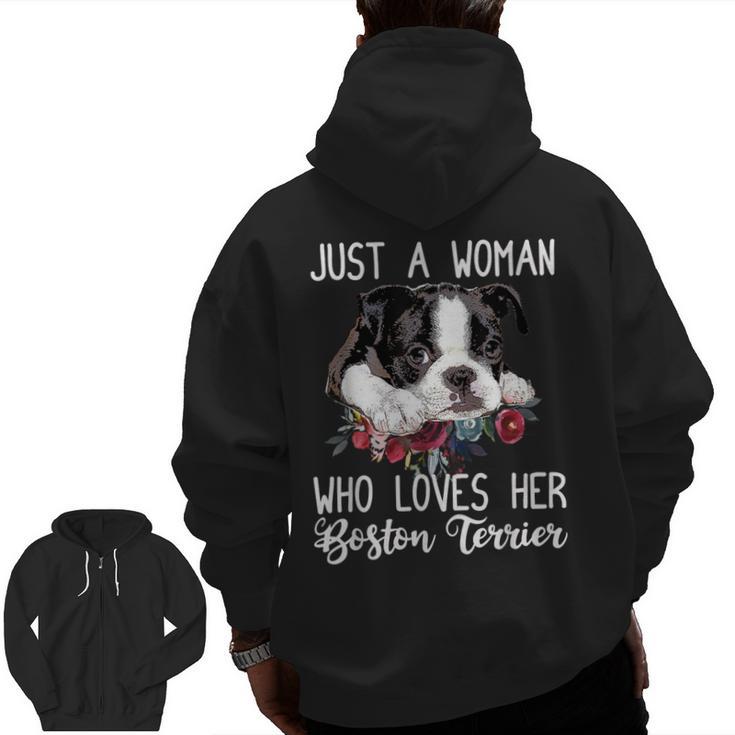 Just a Woman Who Loves Her Boston Terrier Cute Dog Mom Men Zip Up Hoodie Back Print