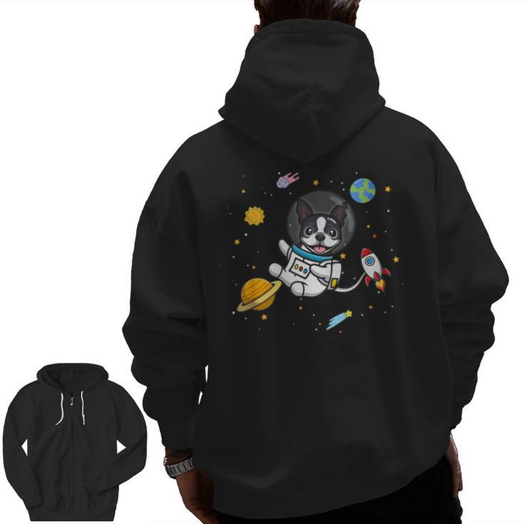 Kawaii Kids & Boys Astronaut Space Boston Terrier Dog Lover Men Zip Up Hoodie Back Print