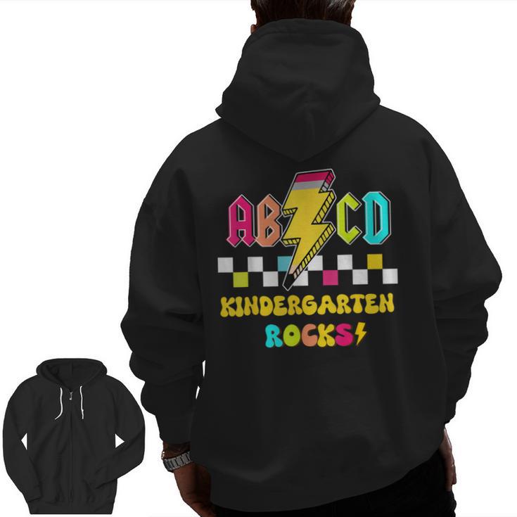 Kindergarten ABCD Rocks Teacher Student Back To School Men Zip Up Hoodie Back Print