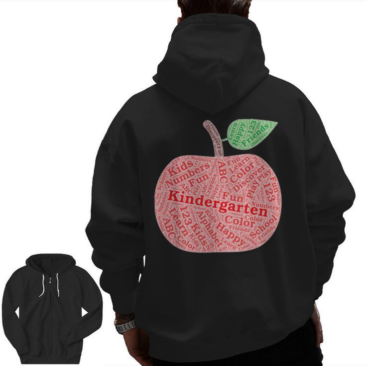 Kindergarten Apple Word Art For Teachers & Students Men Zip Up Hoodie Back Print