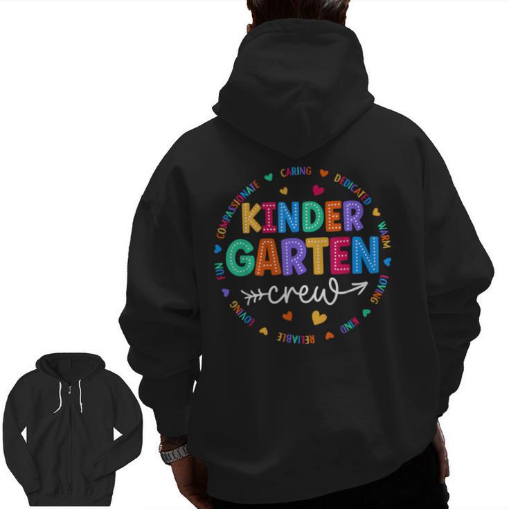 Kindergarten Crew Back To School Kindergarten Teacher Kids Men Zip Up Hoodie Back Print