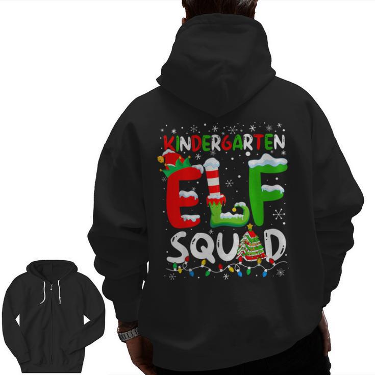 Kindergarten ELF Squad Christmas ELF Student Teacher Men Women Kids Men Zip Up Hoodie Back Print