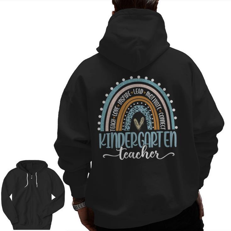 Kindergarten Teacher Leopard Boho Rainbow Back To School Men Zip Up Hoodie Back Print