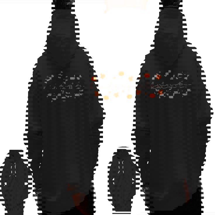 Kindergarten Teacher Pumpkin Autumn Leaves Kinder Team Fall Men Zip Up Hoodie Back Print