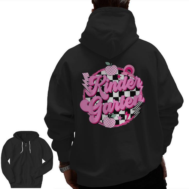 Kindergarten Teacher Women Checkered First Day Of School Men Zip Up Hoodie Back Print, trending gift