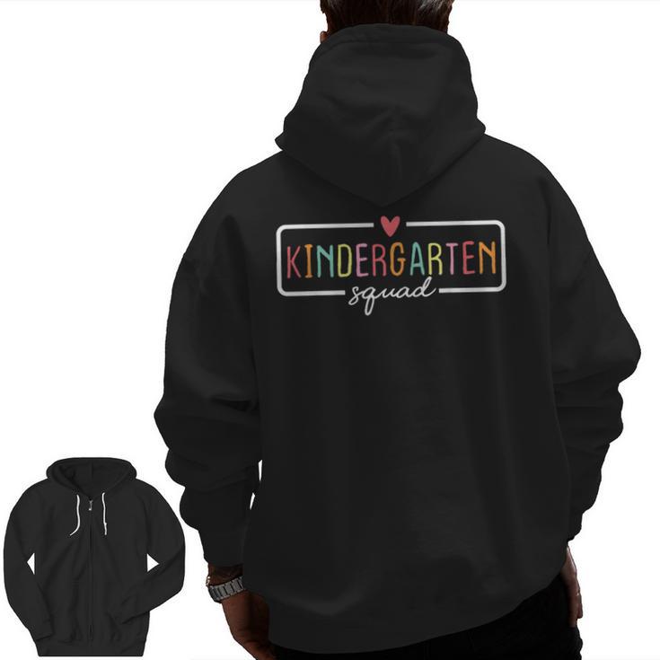 Kindergarten Team Crew Kinder Squad Back To School Teacher Men Zip Up Hoodie Back Print