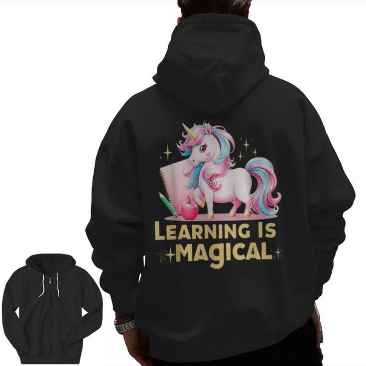 LEARNING IS MAGICAL TEACHER UNICORN BACK TO SCHOOL UNICORN Men Zip Up Hoodie Back Print