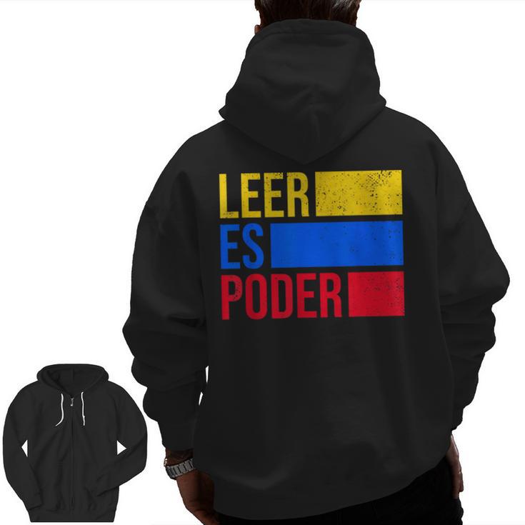 Leer Es Poder Colombian Spanish Teacher Maestra Colombia Men Zip Up Hoodie Back Print