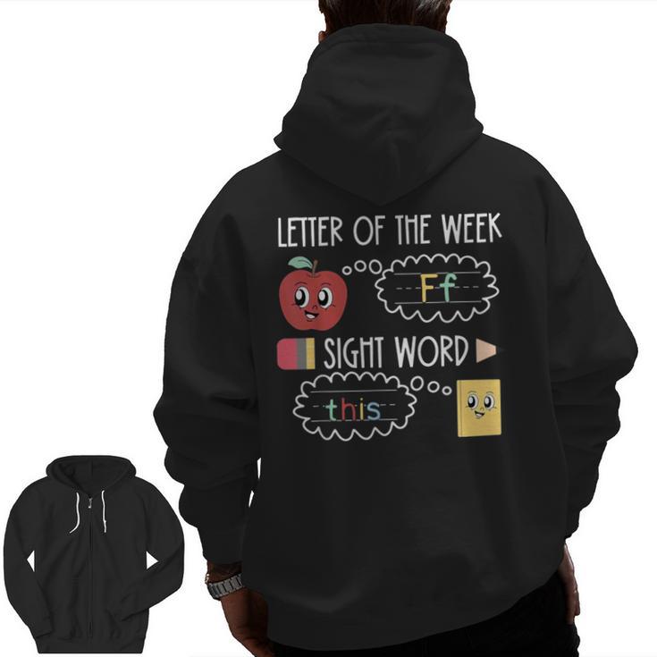 Letter Of The Week Ff Sight Word Teacher Squad Men Zip Up Hoodie Back Print