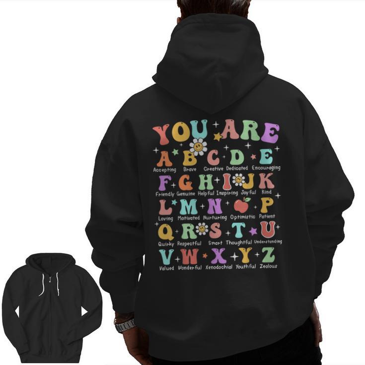 You Are Letters Alphabet Learn ABCs Inspiration Teacher Life Men Zip Up Hoodie Back Print, trending gift You Are Letters Alphabet Learn ABCs Inspiration Teacher Life Men Zip Up Hoodie Back Print, trending gift