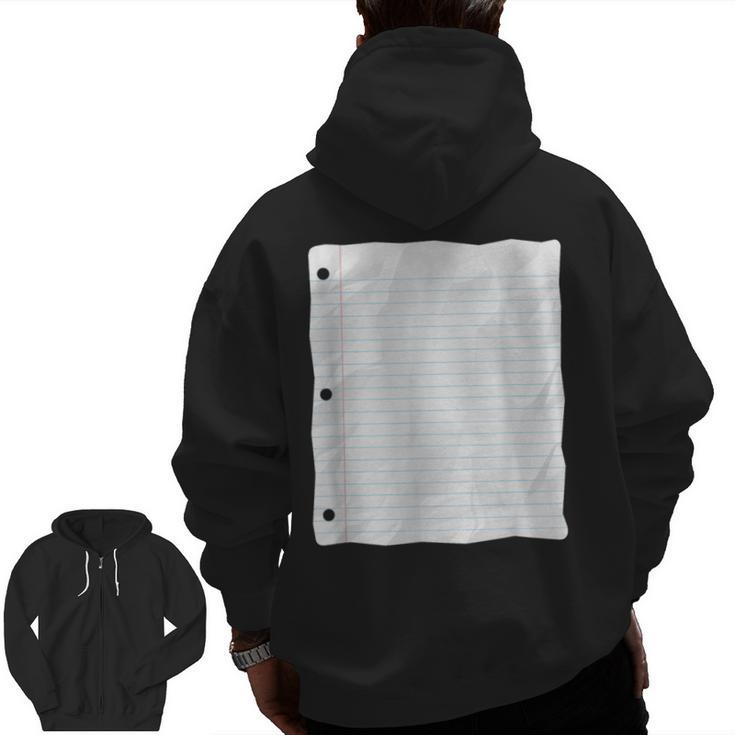 Lined Paper Notebook Halloween Costume For Students Teachers For Men Women Kids Men Zip Up Hoodie Back Print