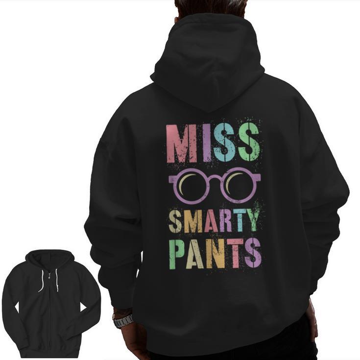 Little MISS SMARTY PANTS School Grad Teacher Last Day Men Zip Up Hoodie Back Print