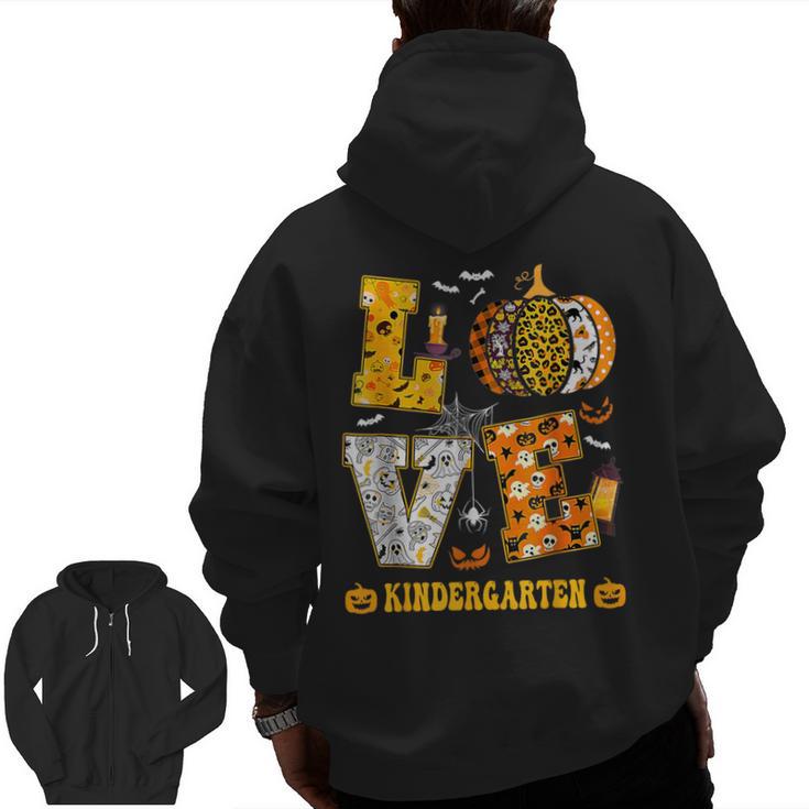 LOVE Kindergarten Pumpkin Teacher Student Halloween Costume Men Zip Up Hoodie Back Print