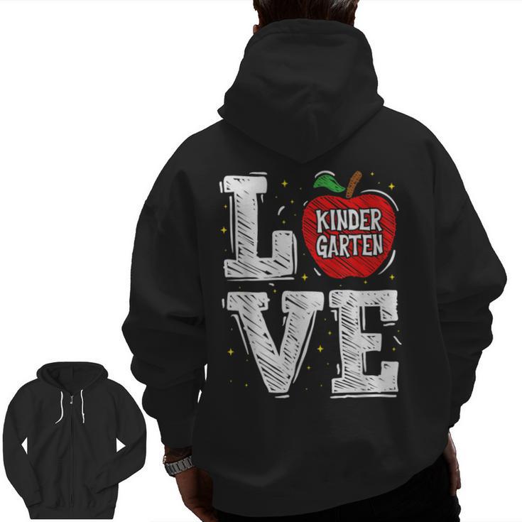 LOVE Kindergarten Teacher Student School Apple Men Zip Up Hoodie Back Print