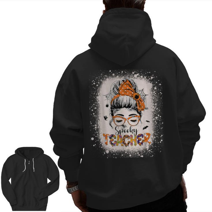 Messy Bun Spooky Teacher Bleached Halloween Teachers Men Zip Up Hoodie Back Print, trending gift