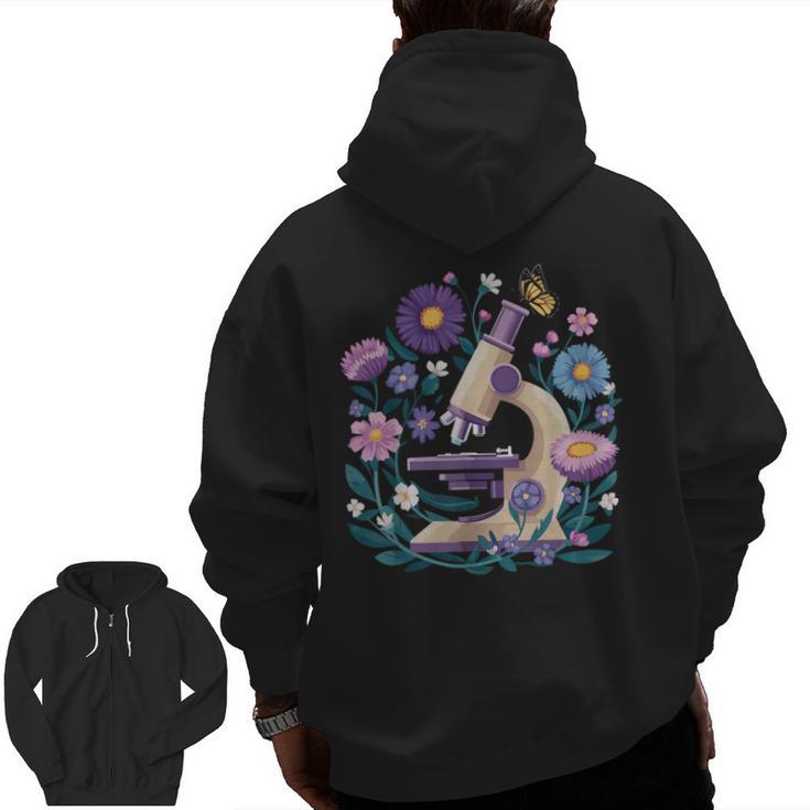 Microscope Flower Butterfly Biology Science Teacher Student Men Zip Up Hoodie Back Print