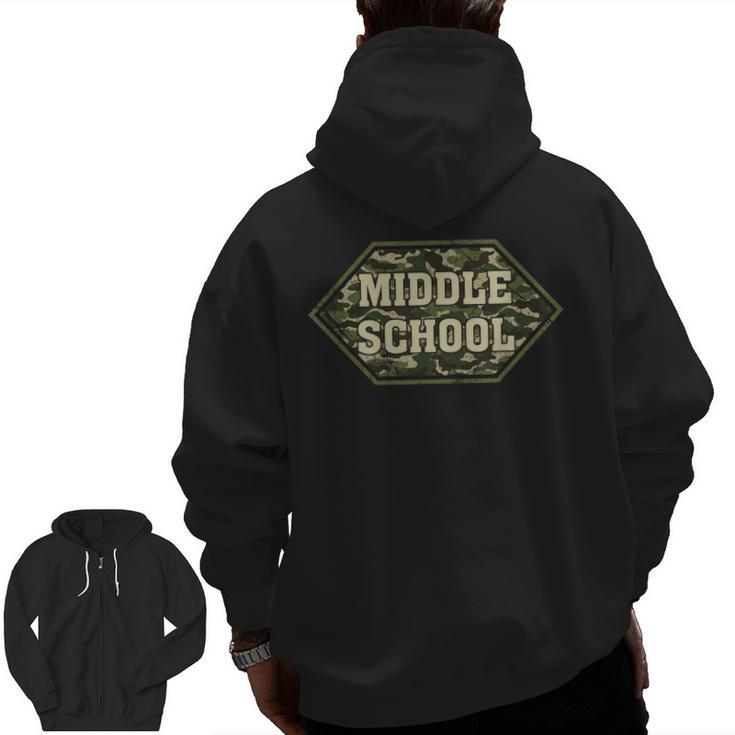 Middle School Camo Retro Back To School Teachers Men Zip Up Hoodie Back Print