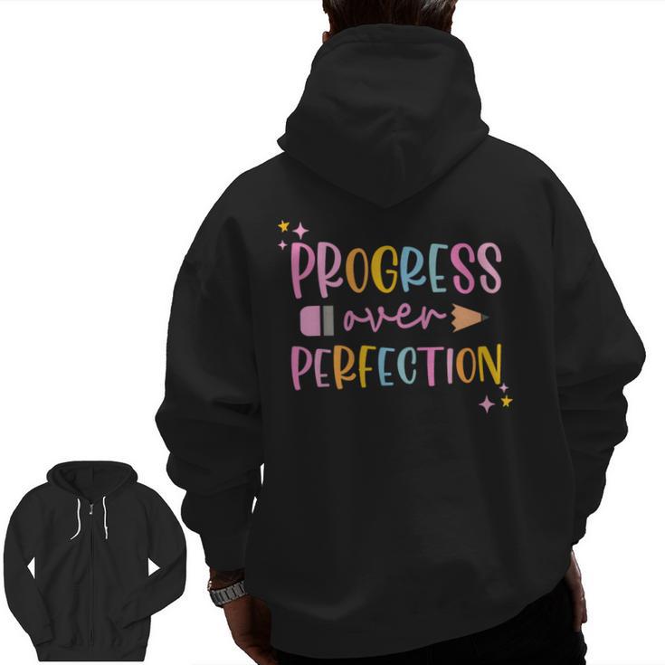 Motivational Progress Over Perfection Back To School Teacher Men Zip Up Hoodie Back Print