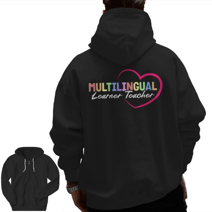 Multilingual Learner Teacher Heart Men Zip Up Hoodie Back Print