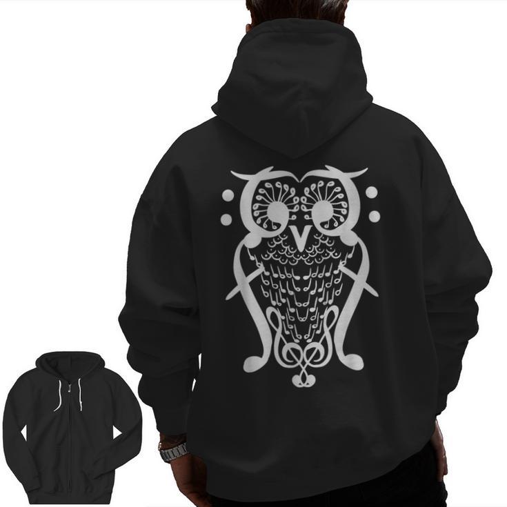 Music Note Owl Shirt Musicians Teacher Birthday Bird Men Zip Up Hoodie Back Print