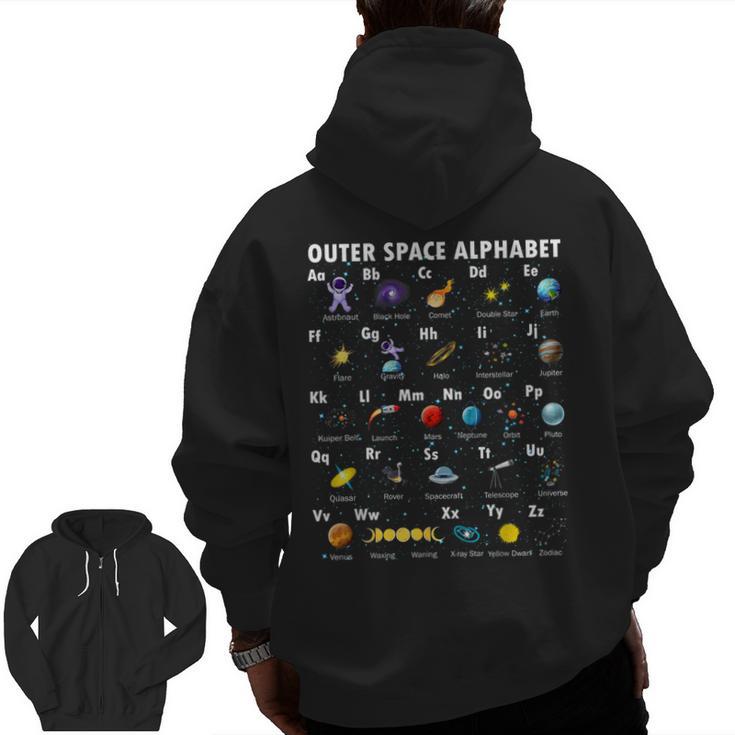 Outer Space Alphabet Kindergarten Teachers 1st Day Of School Men Zip Up Hoodie Back Print