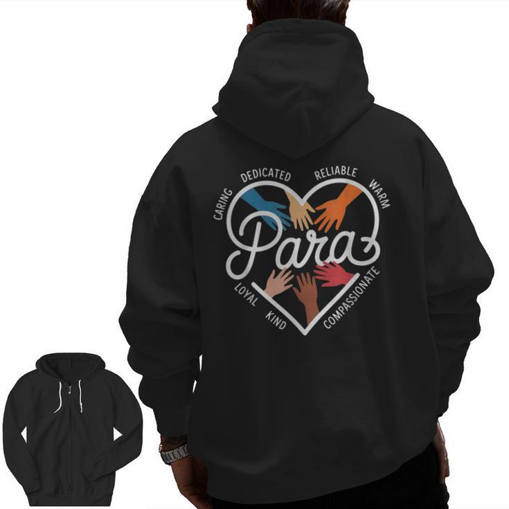 Para Heart Paraprofessional Teacher Paraeducator Men Zip Up Hoodie Back Print