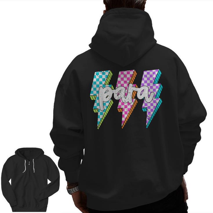 Para Squad Paraprofessional Teacher Lightning Bolt Men Zip Up Hoodie Back Print