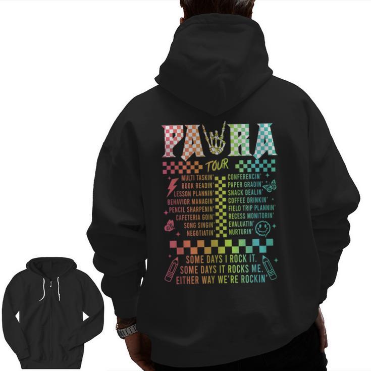 Para Tour Paraprofessional Squad Rock Teacher Back To School Men Zip Up Hoodie Back Print