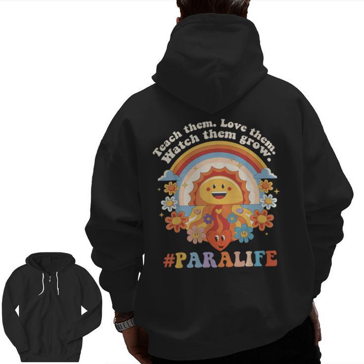 Paraprofessional Para Life Sun Flower Teacher Back To School Men Zip Up Hoodie Back Print